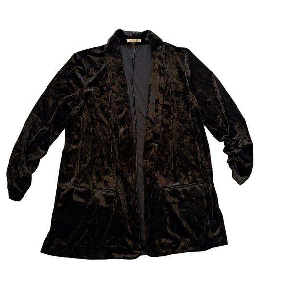89th & Madison Black Crushed Velvet Open Front Blazer Cinched Sleeve Cuffs, Sz L - Picture 11 of 14